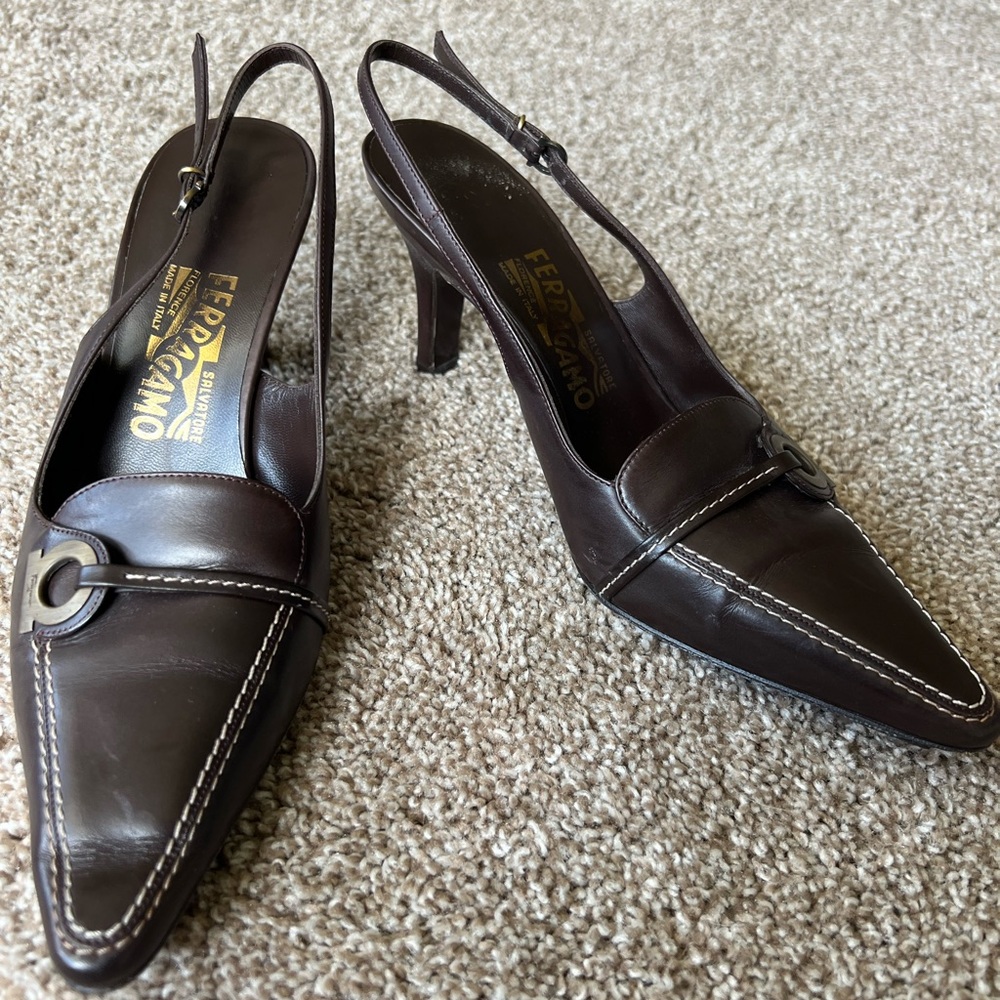Vintage Ginette Nero Calf Salvatore Ferragamo Slingback Heel